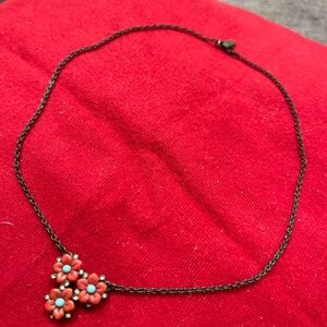 Floral Pendant Necklace in Pink and Black